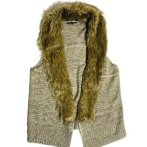 Seven Sisters Brown Tan Knit Faux Fur Vest